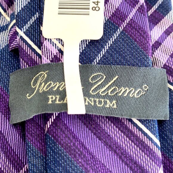 Pronto Uomo platinum Mens wearhouse lavender purple white denim blue plaid Xlong - Picture 4 of 7